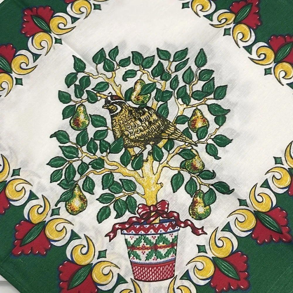 Wilton Court Cotton Cloth Napkins Partridge in A Pear Tree Christmas Table Decor